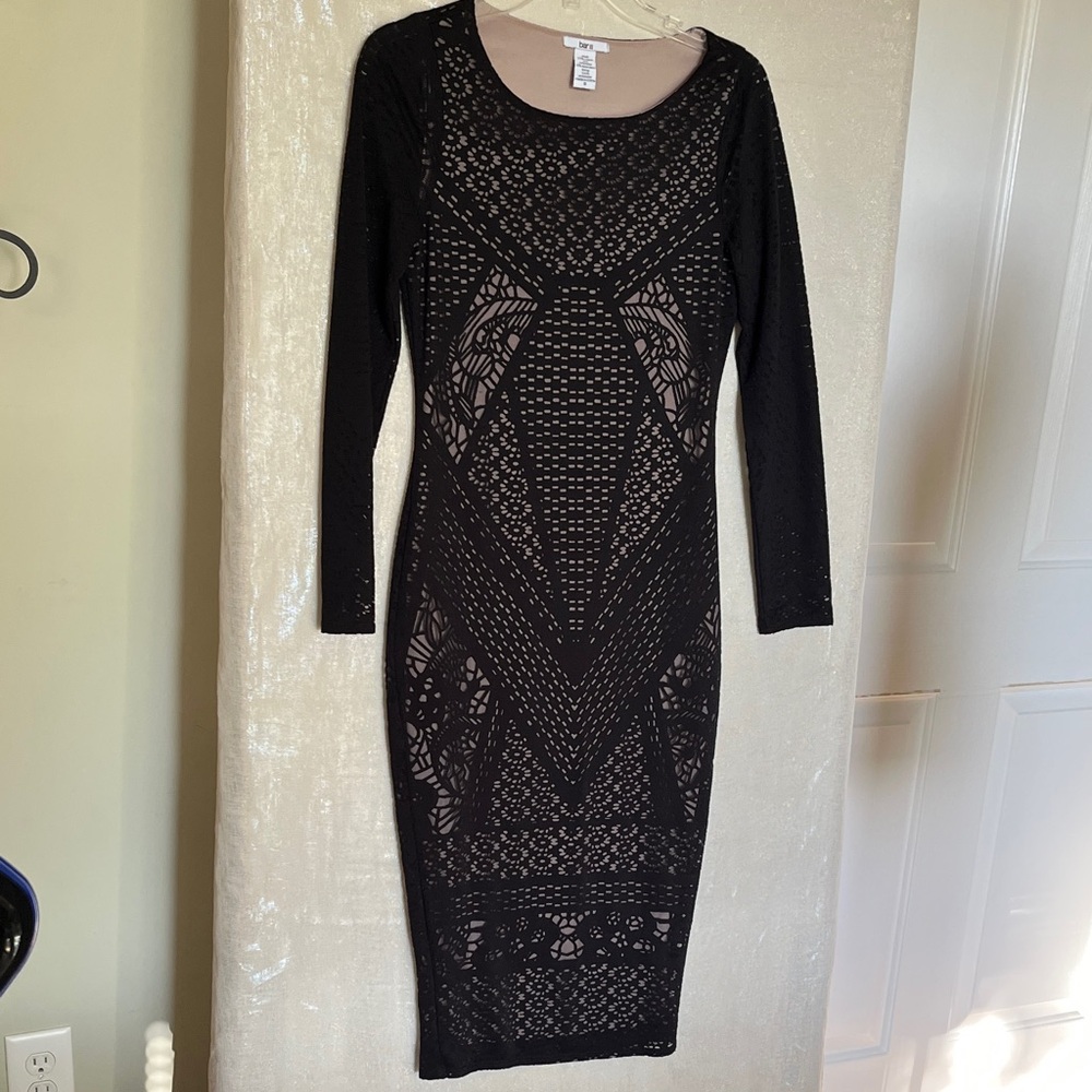 Bar III Black Lace-Panel Long Sleeve Bodycon Dress